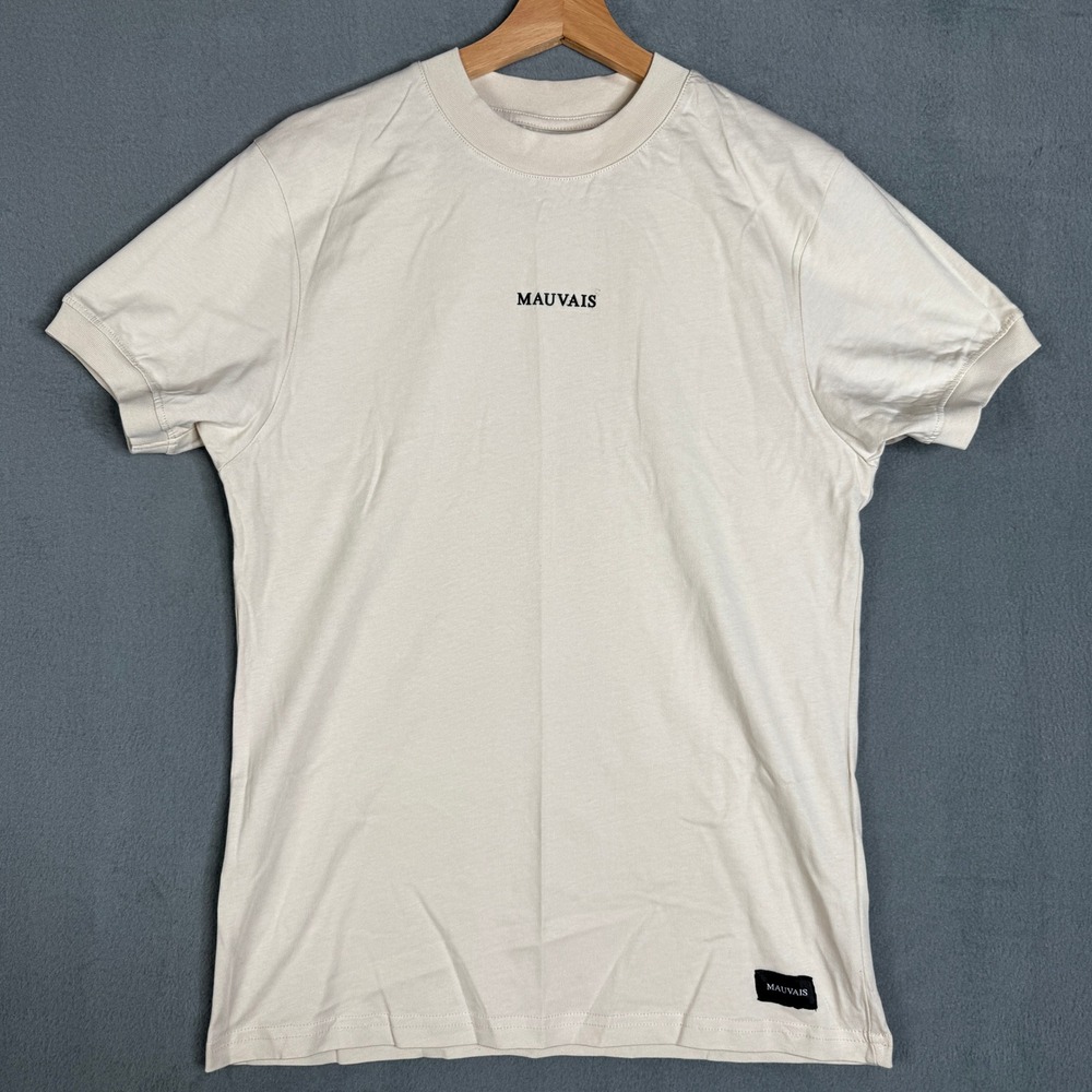 MAUVAIS T Shirt Cream 100% Cotton Short sleeve‎ Crew Neck Basic Logo Size S